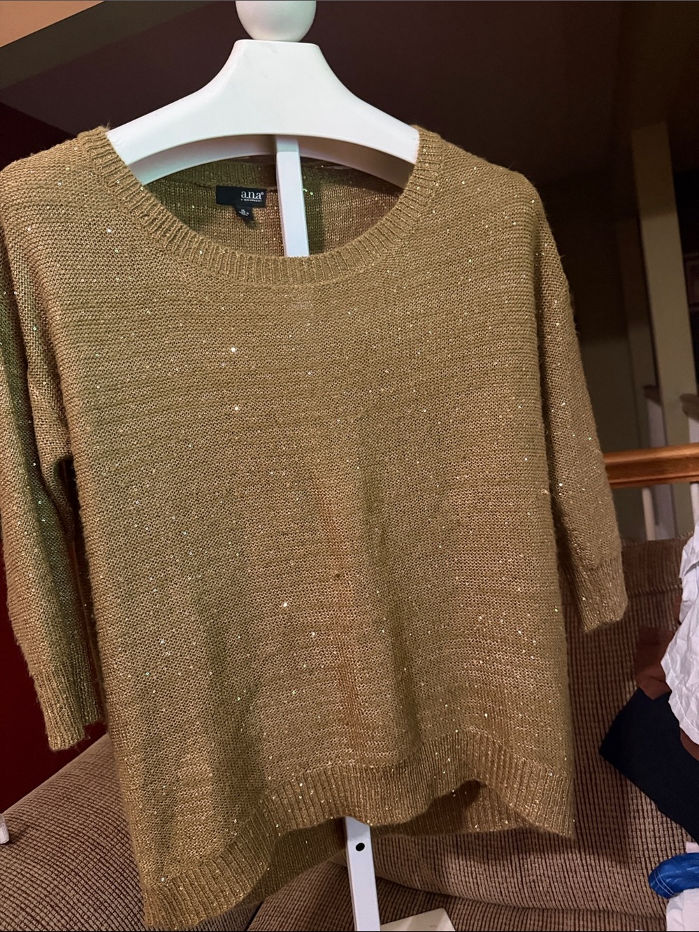 a.n.a Metallic Olive Short Sleeve Crewneck Sweater